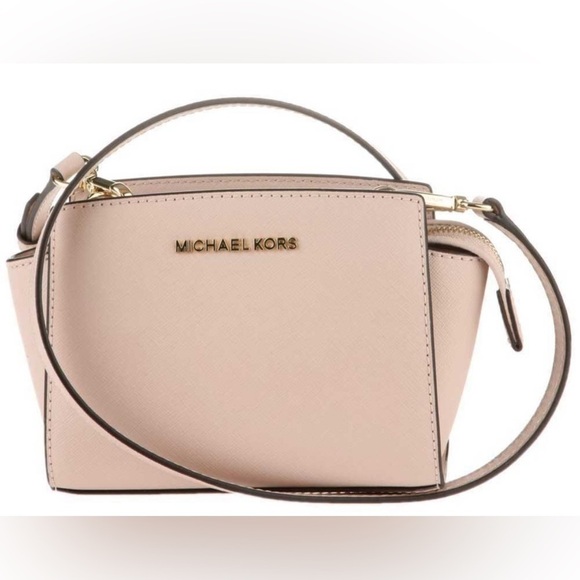 Michael Kors Selma Mini Crossbody Purse Saffiano Leather Blush Pink Chic Preppy